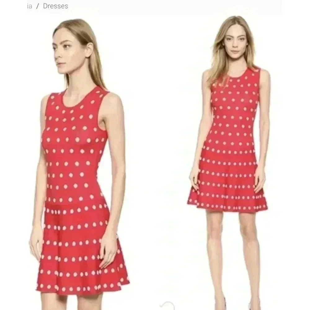 BCBGMAXAZRIA Jo Jacquard Polka Dot A-Line Knit Sleeveless Fit and Flare Size Med - Picture 3 of 6